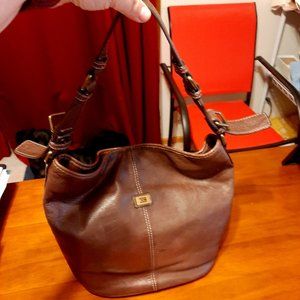 Vintage Tommy Hilfiger Designer Real Leather Dark Brown Mid-Sized Shoulder Bag